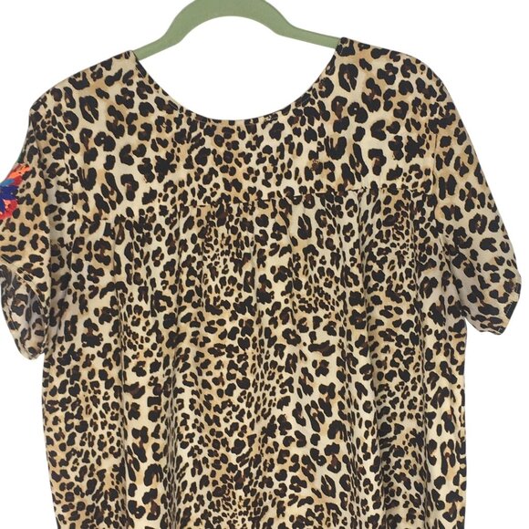 See And Be Seen Shirt Womens Medium Leopard Floral Embroidered Boho Tunic T2971 - Picture 9 of 15